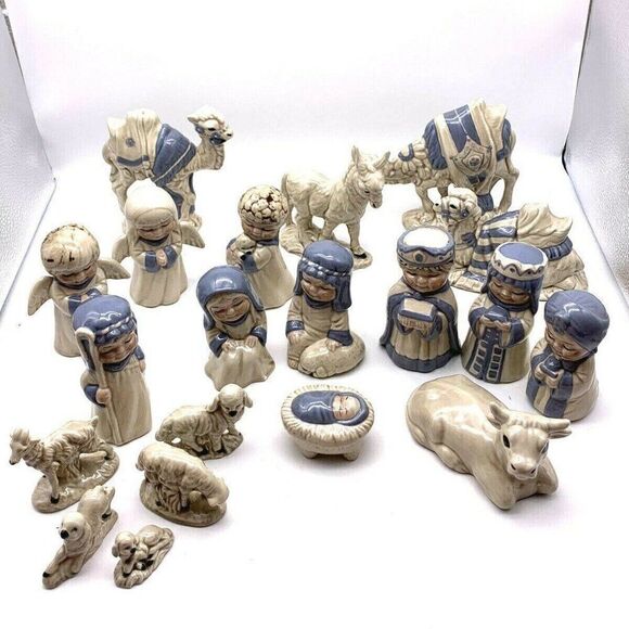 Vintage 1991 Ceramic Nativity Set 20 Pc - Picture 1 of 12